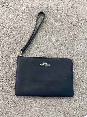 Coach navy Leather Wristlet with Gold Logo Accent